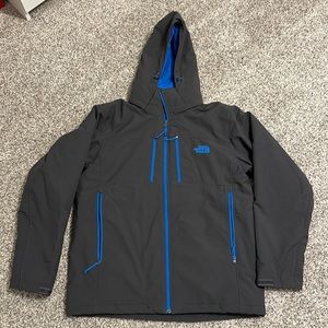 North Face insulated coat, grey with royal blue zippers and logo. Warm.